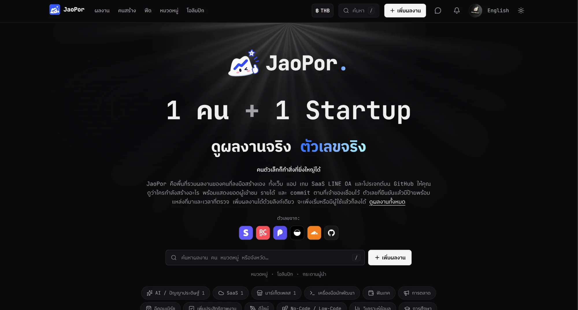 หน้าแรกของ JaoPor: ค้นหาผลงาน หมวดหมู่ และแหล่งที่ยืนยันตัวเลข